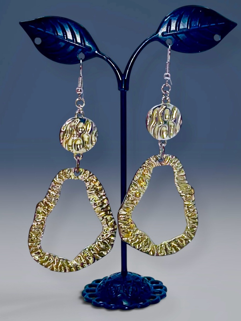 Vintage Hammered Silver Tone Teardrop Dangle Earrings Non Magnetic Statement